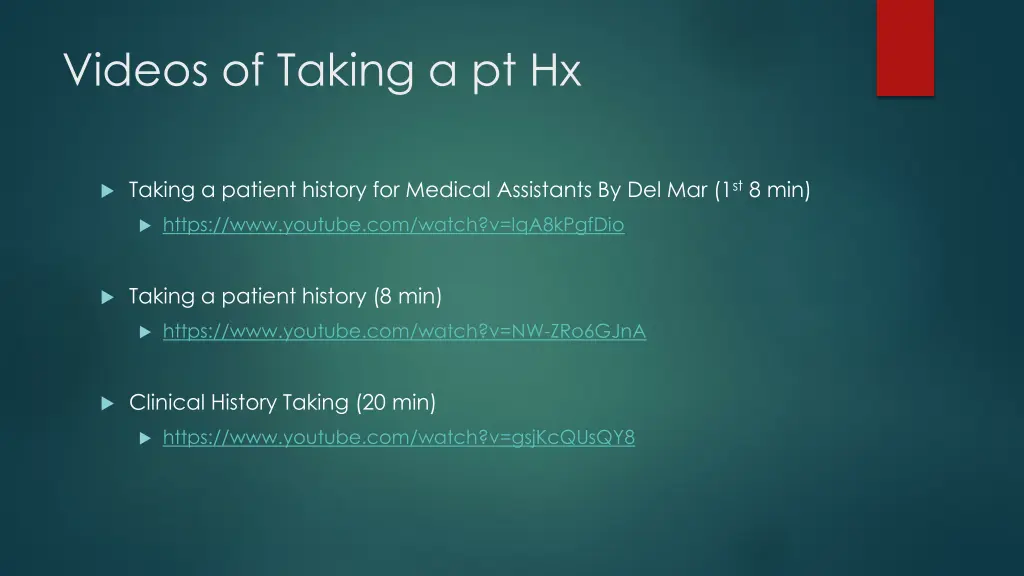 videos of taking a pt hx