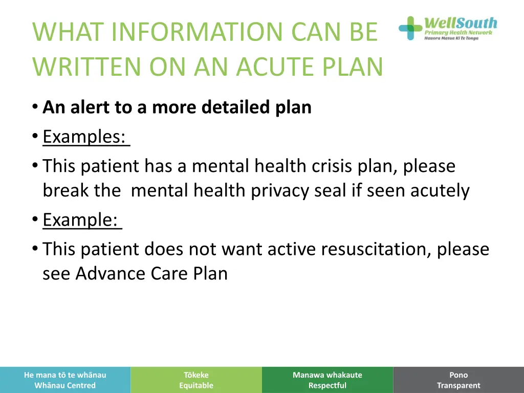 what information can be written on an acute plan 1