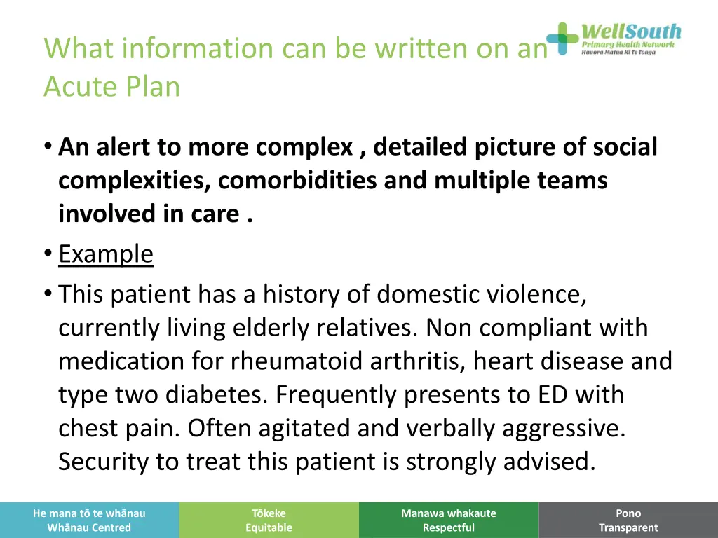 what information can be written on an acute plan 2