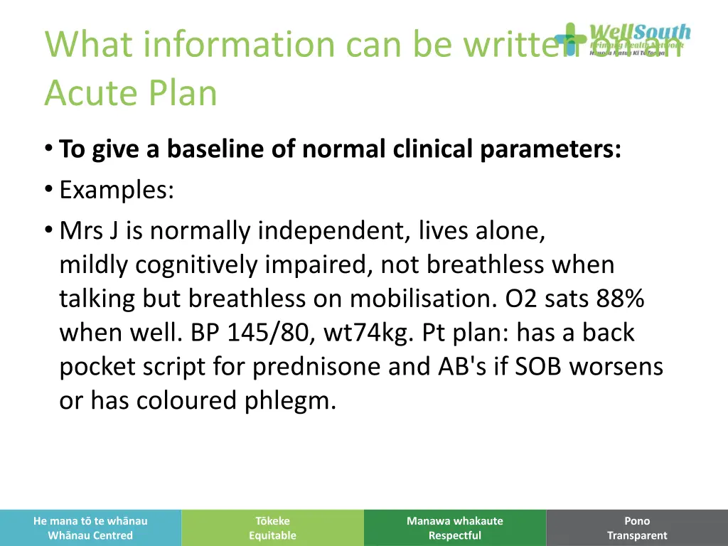 what information can be written on an acute plan