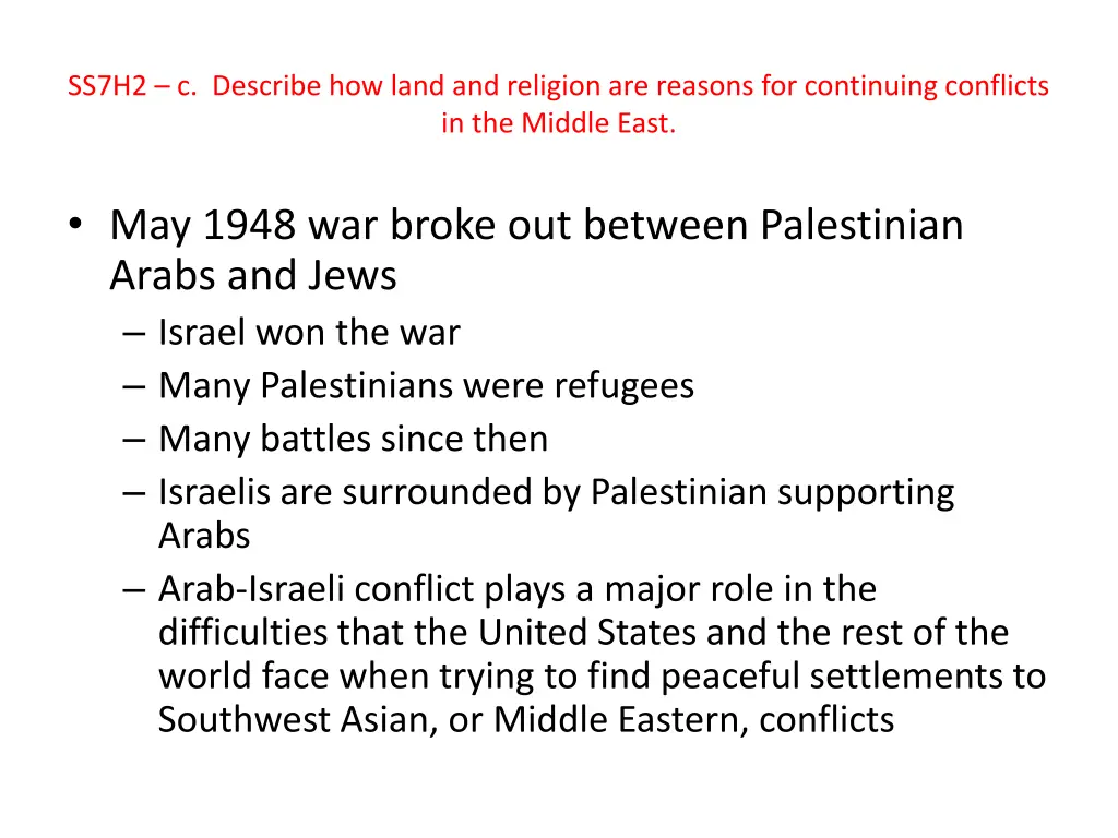 ss7h2 c describe how land and religion