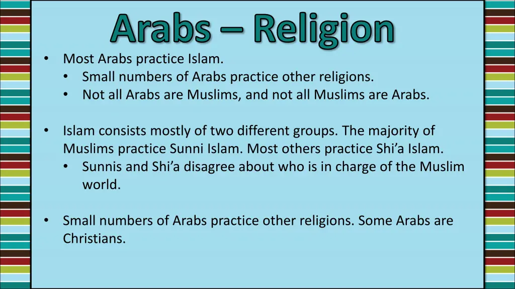 arabs religion most arabs practice islam small