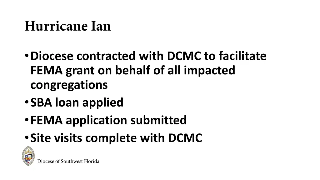 diocese contracted with dcmc to facilitate fema