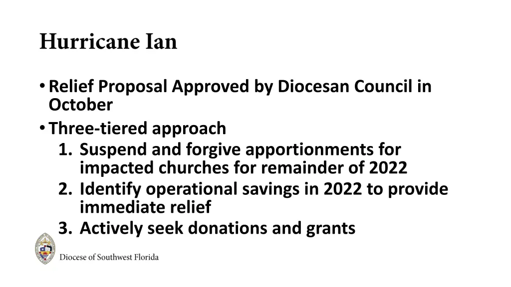 relief proposal approved by diocesan council