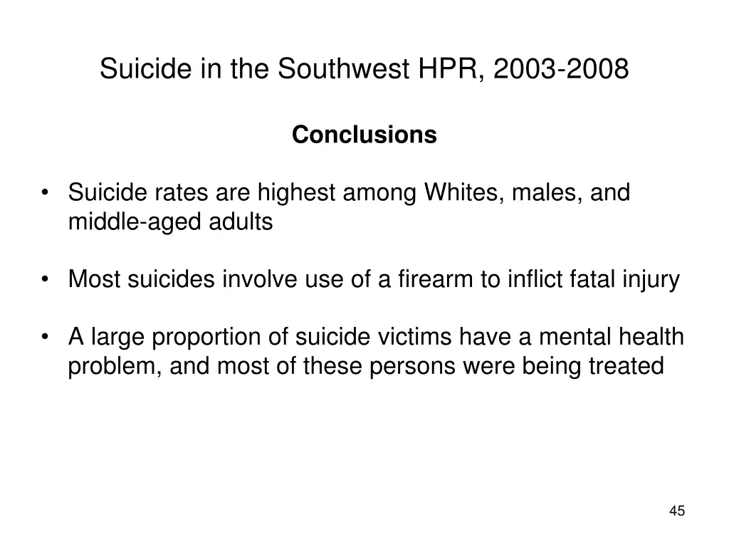 suicide in the southwest hpr 2003 2008 38