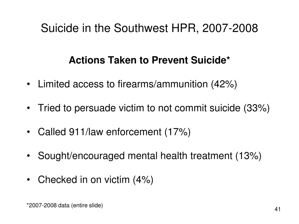 suicide in the southwest hpr 2007 2008