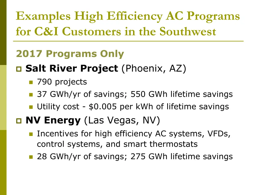 examples high efficiency ac programs