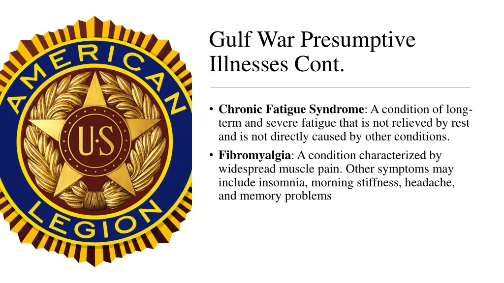 gulf war presumptive illnesses cont