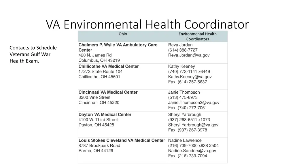 va environmental health coordinator ohio