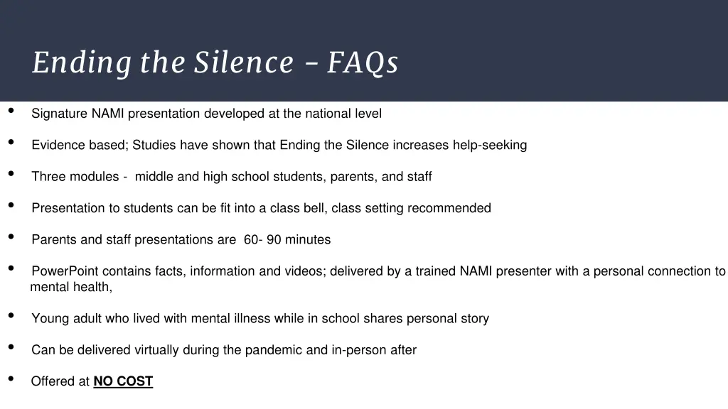 ending the silence faqs