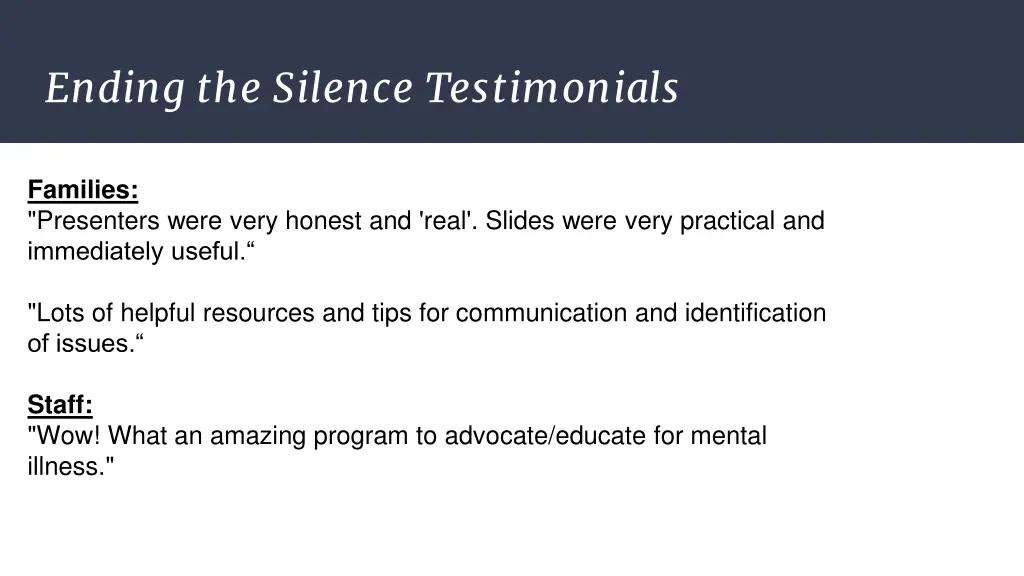 ending the silence testimonials 1