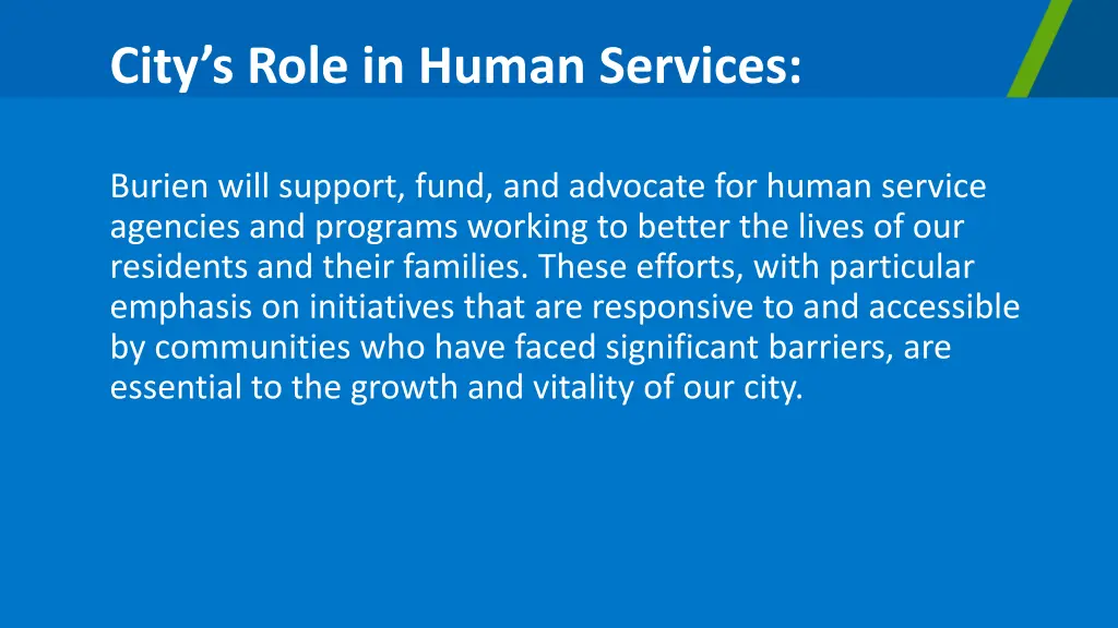 city s role in human services