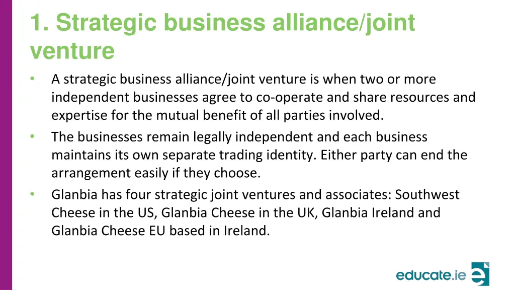 1 strategic business alliance joint venture