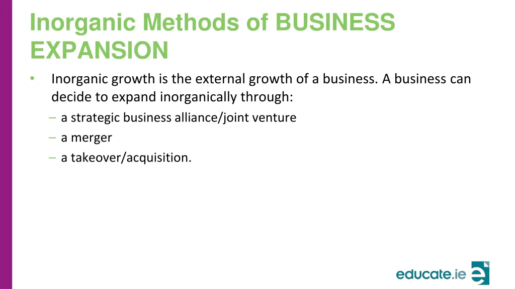 inorganic methods of business expansion