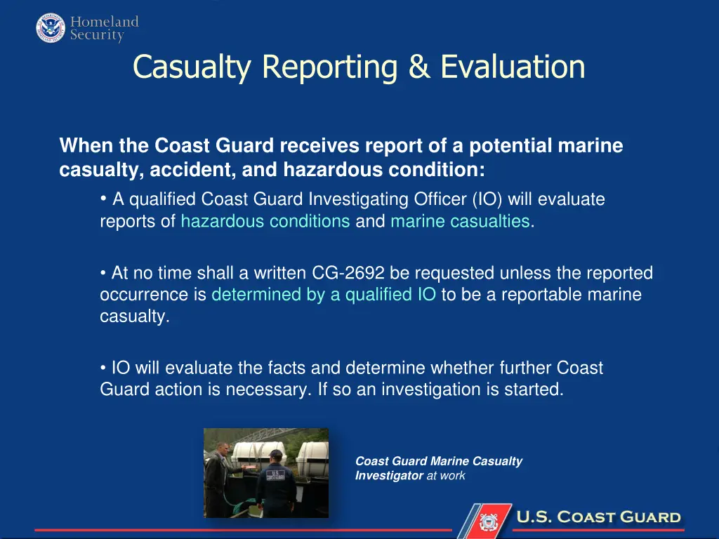 casualty reporting evaluation