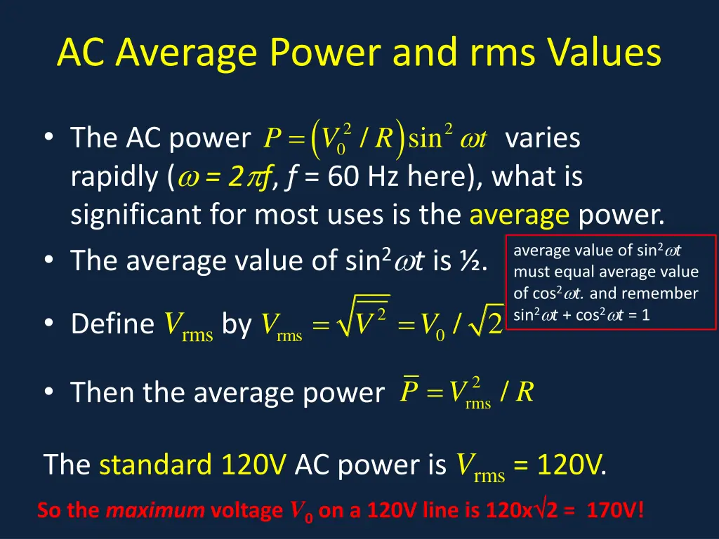 ac average power and rms values