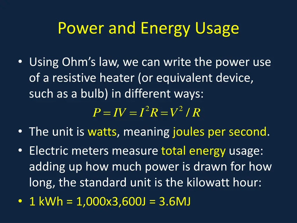 power and energy usage