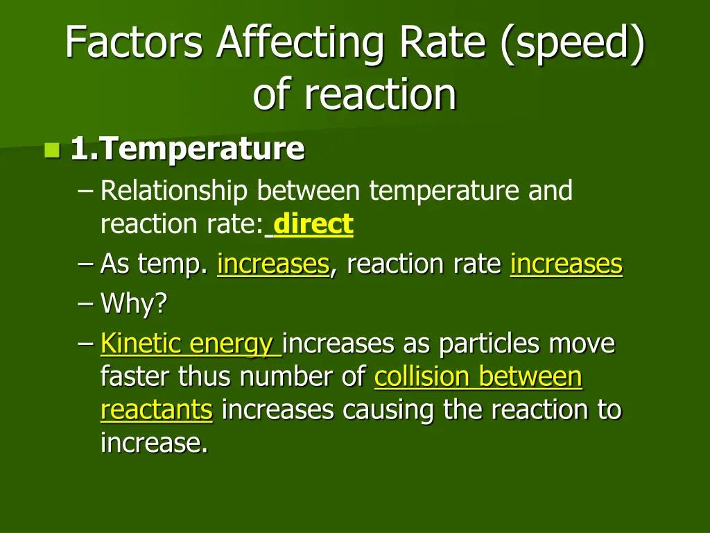 factors affecting rate speed of reaction