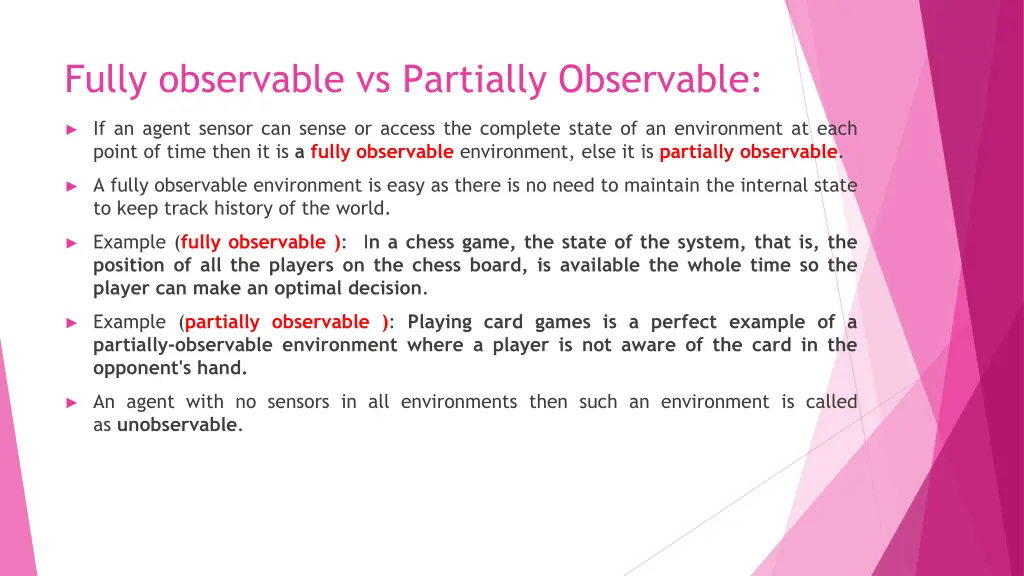 fully observable vs partially observable