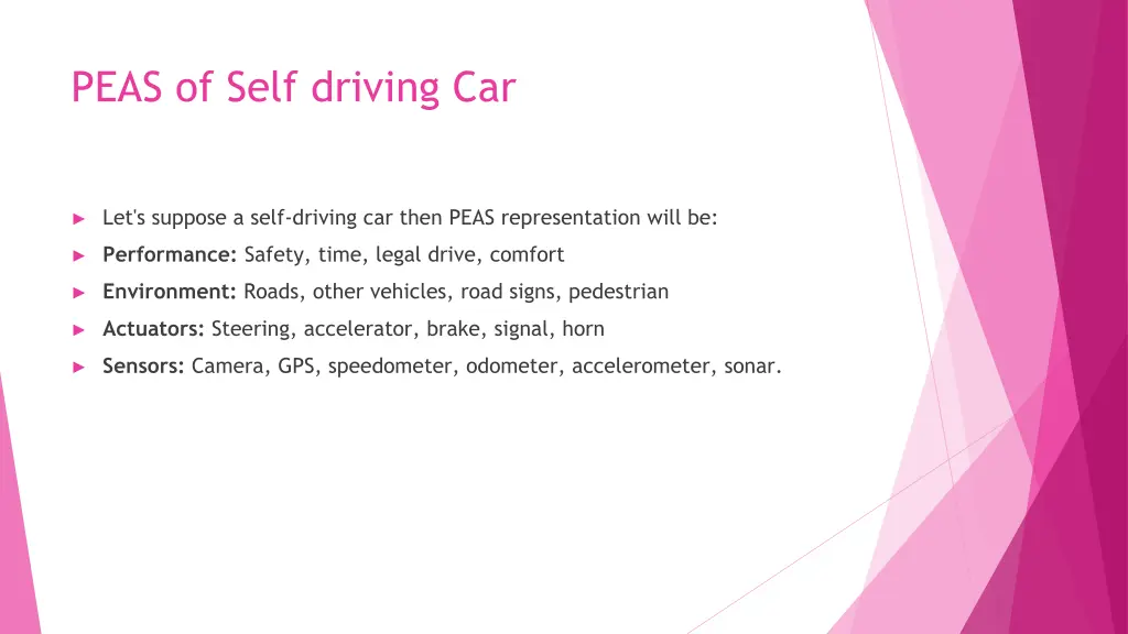 peas of self driving car