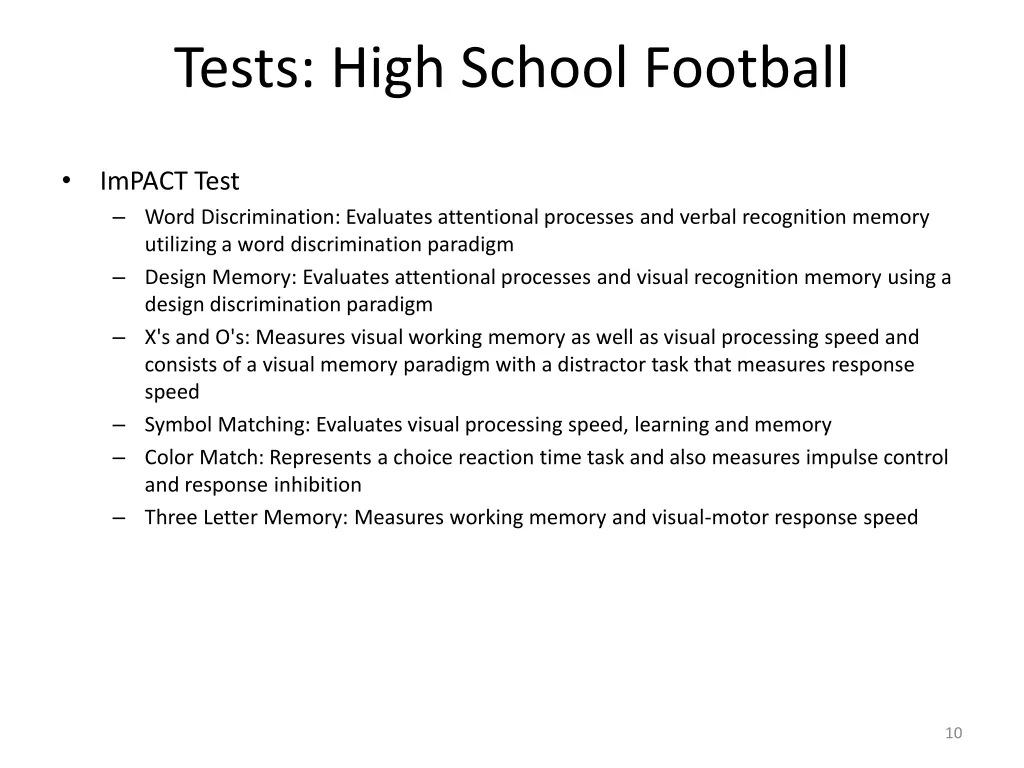 tests high school football