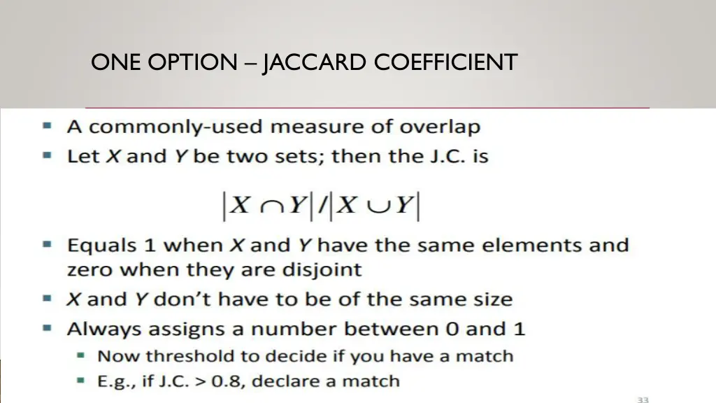 one option jaccard coefficient