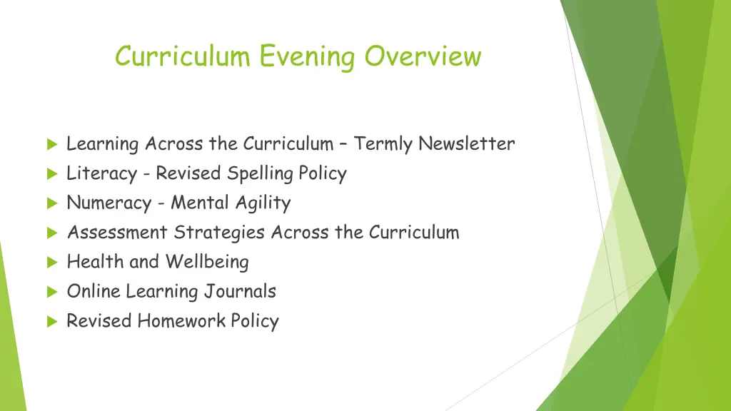 curriculum evening overview