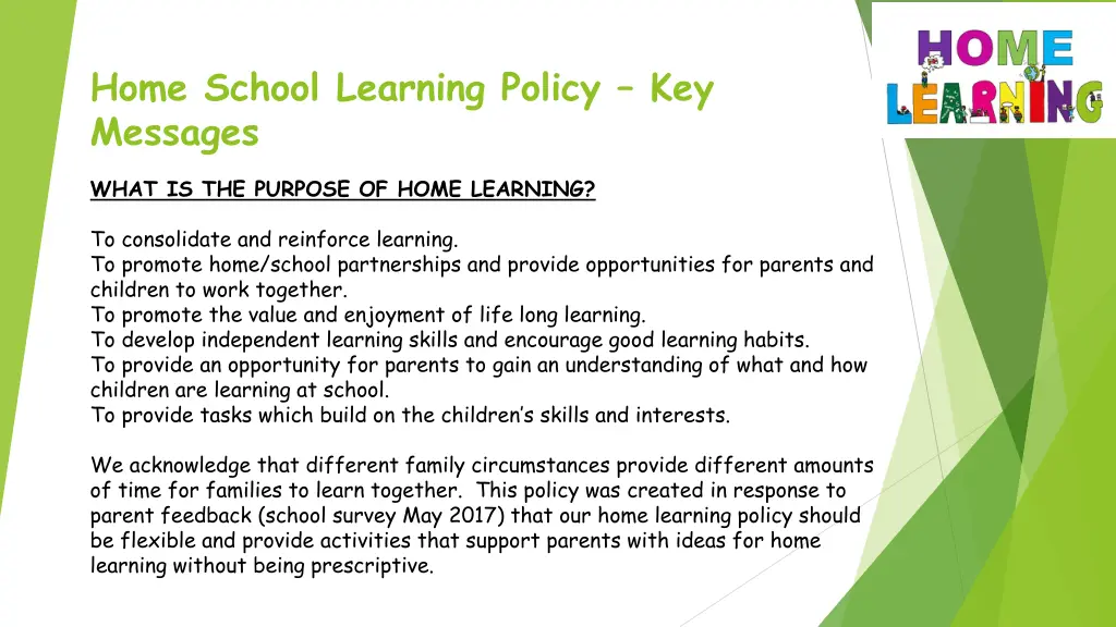 home school learning policy key messages