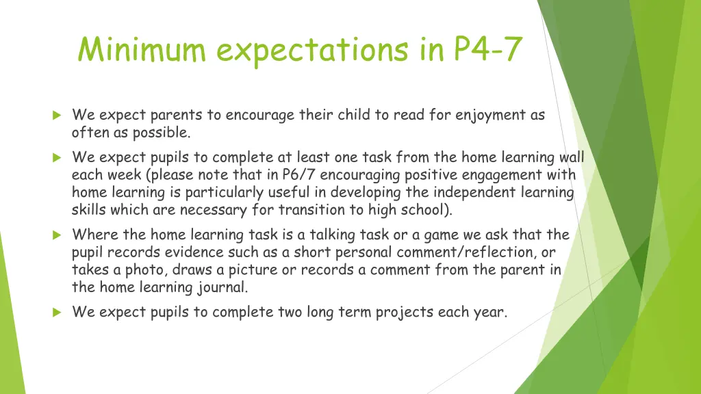 minimum expectations in p4 7