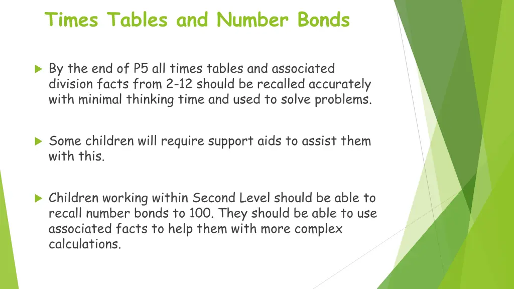 times tables and number bonds