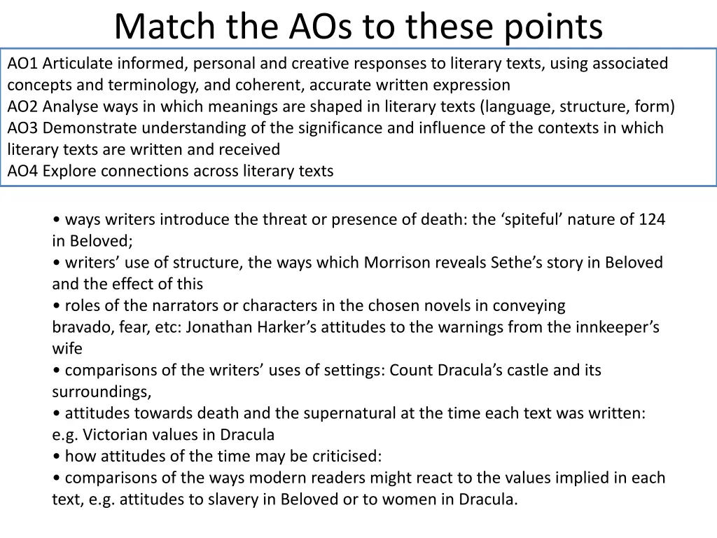 match the aos to these points ao1 articulate