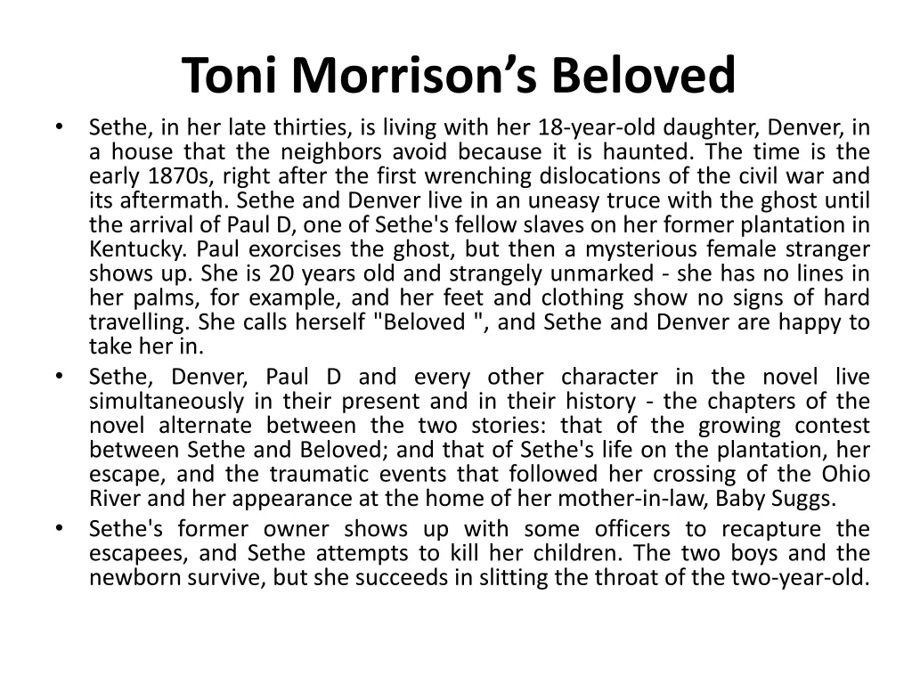 toni morrison s beloved sethe in her late