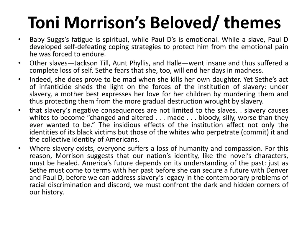 toni morrison s beloved themes baby suggs