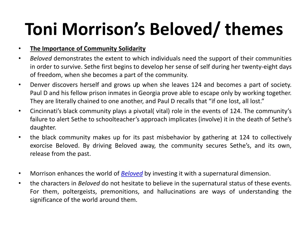 toni morrison s beloved themes