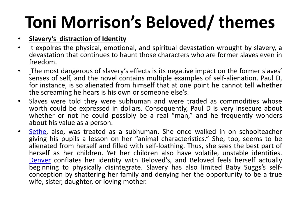 toni morrison s beloved themes slavery