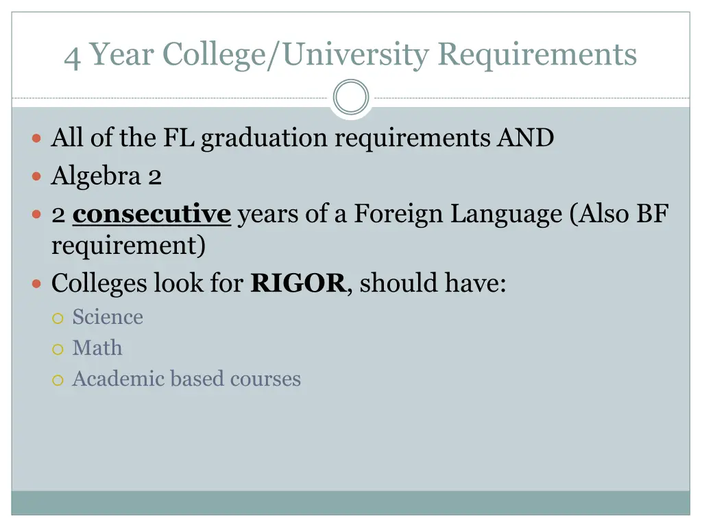 4 year college university requirements