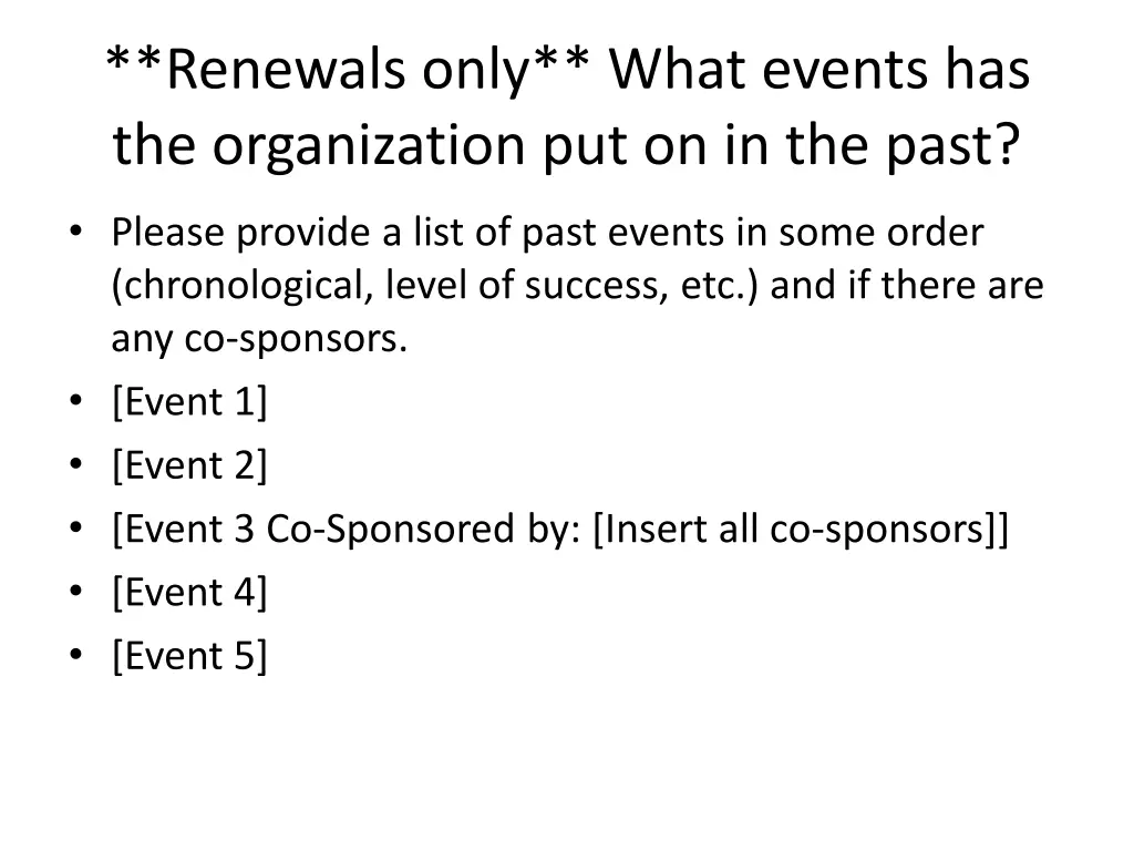 renewals only what events has the organization