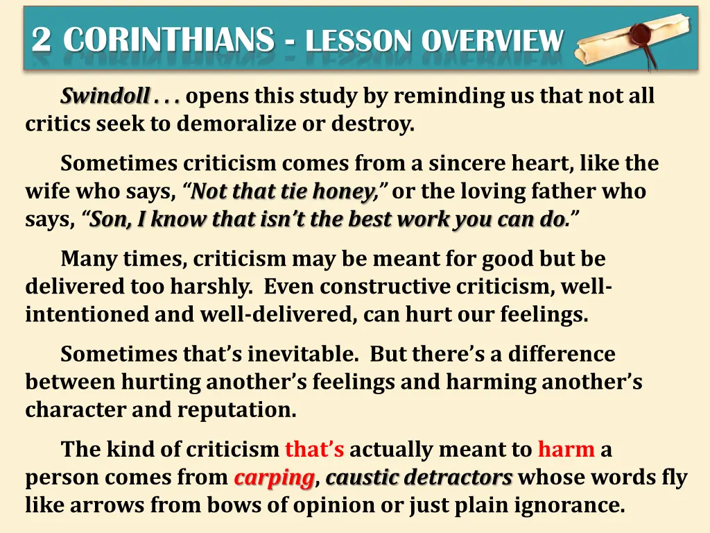 2 corinthians lesson overview