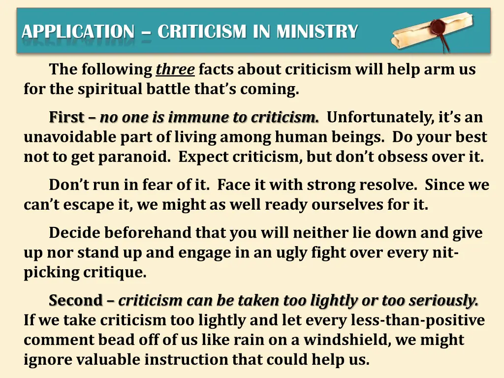 application criticism in ministry 1