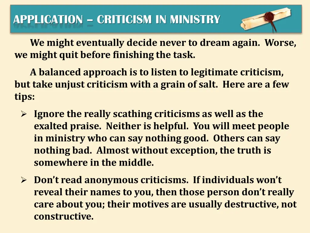 application criticism in ministry 3