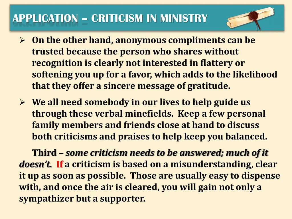 application criticism in ministry 4