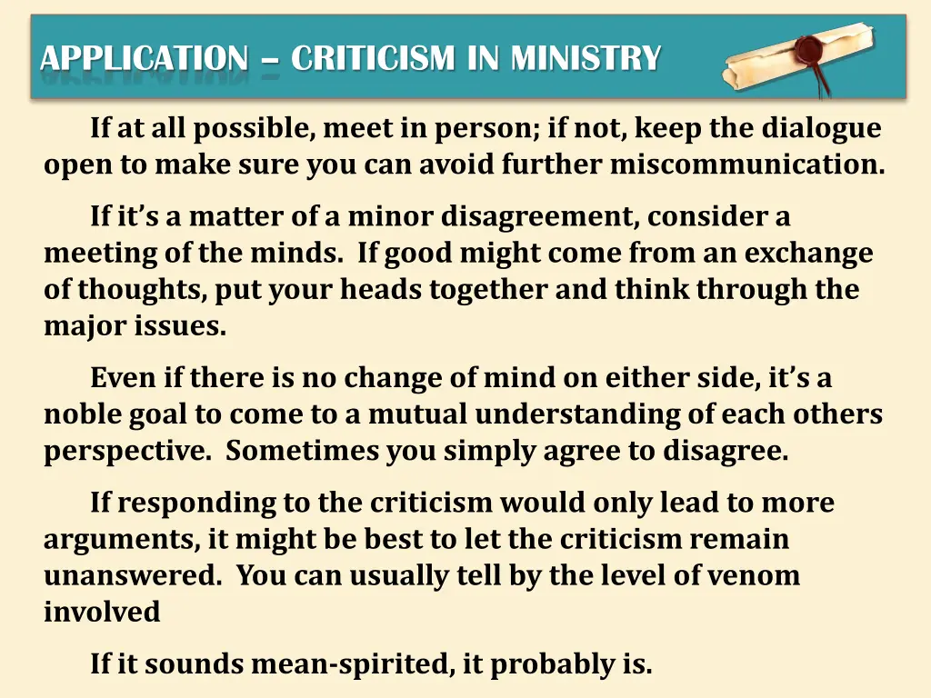 application criticism in ministry 5