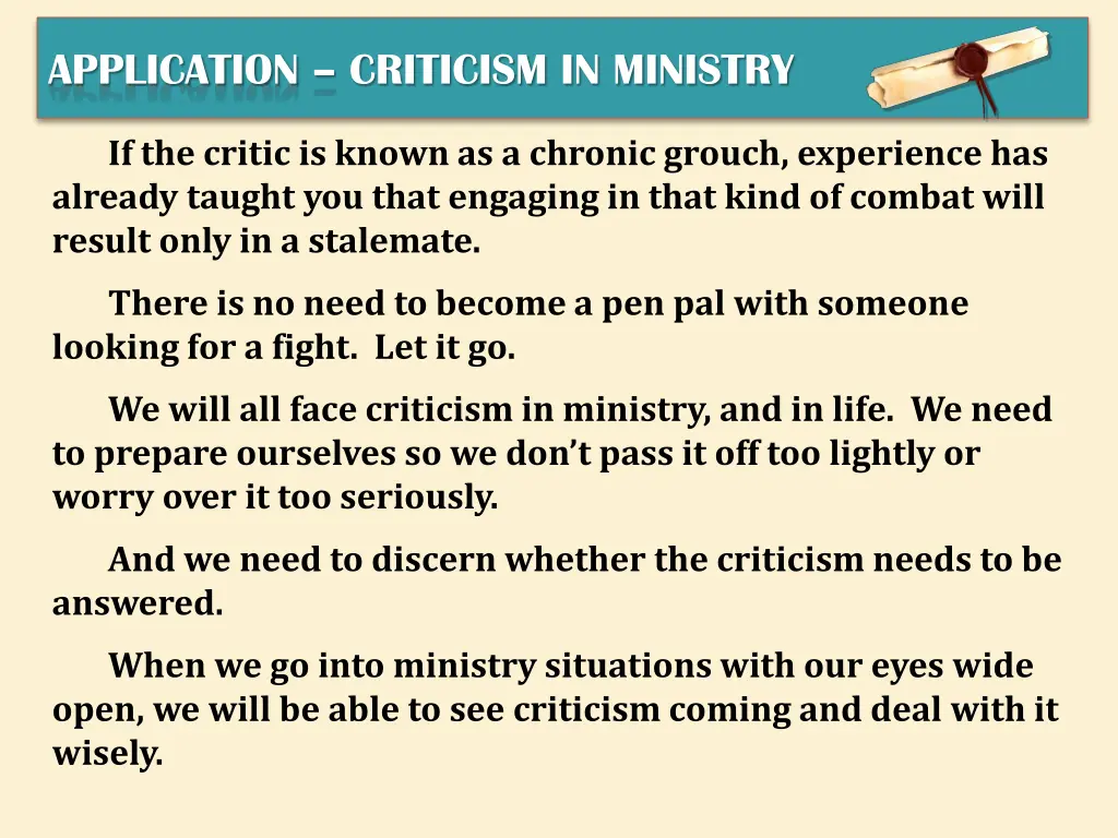 application criticism in ministry 6