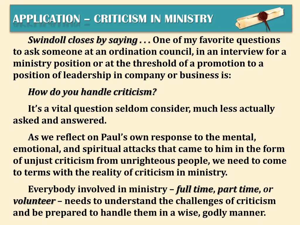 application criticism in ministry