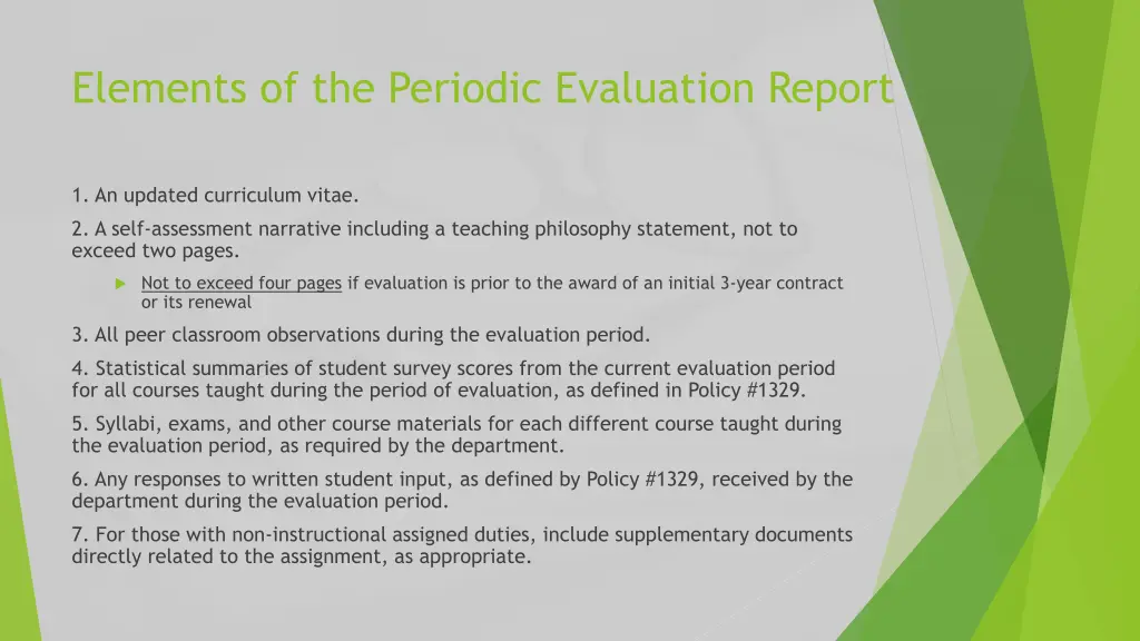 elements of the periodic evaluation report