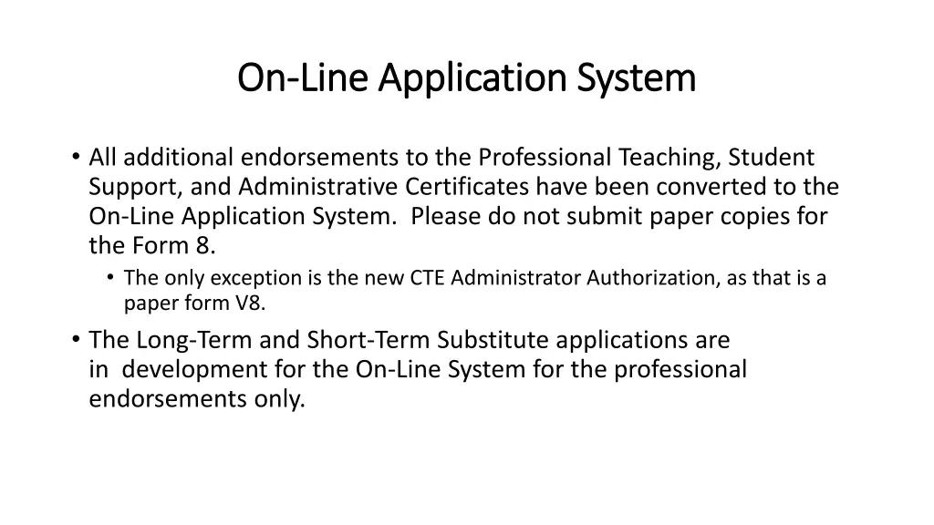 on on line application system line application