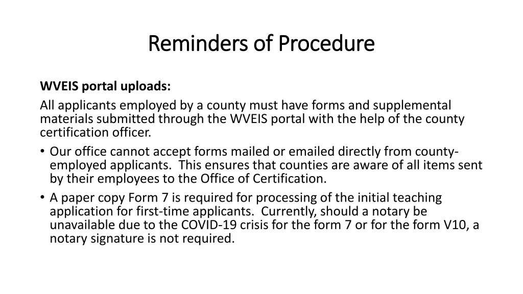 reminders of procedure reminders of procedure