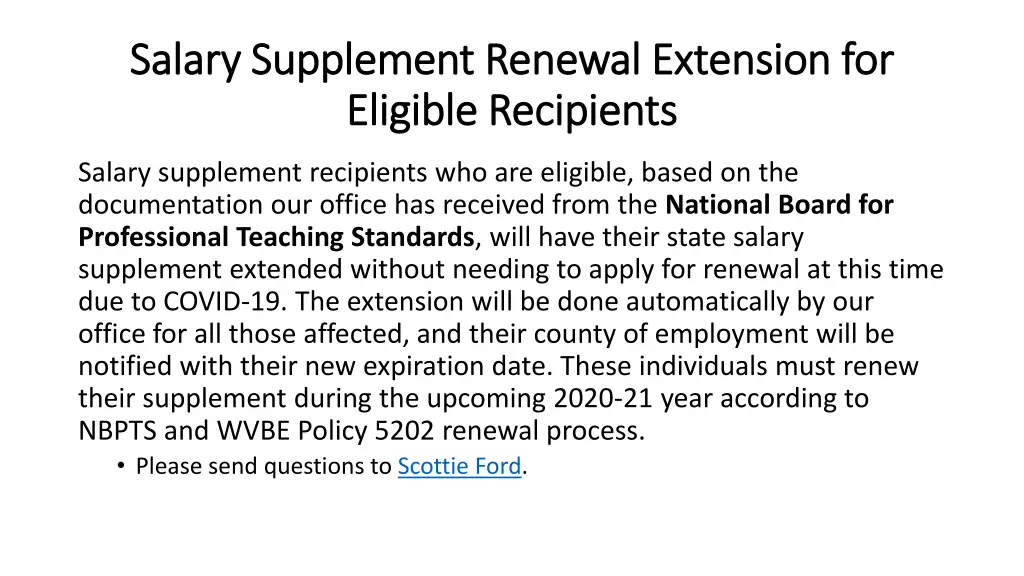 salary supplement renewal extension for salary