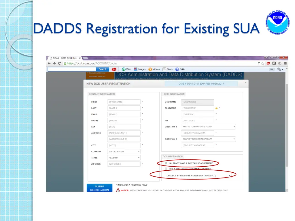 dadds registration for existing sua 1