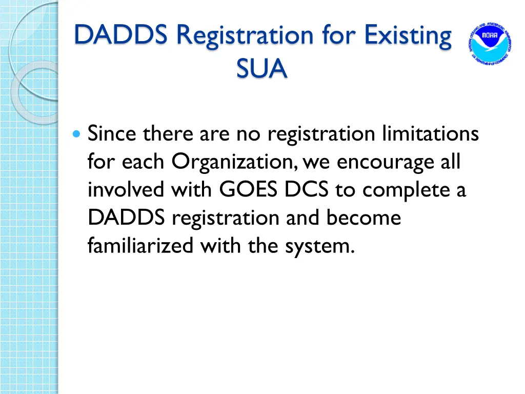 dadds registration for existing sua